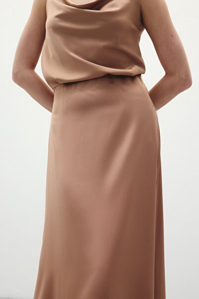 Sateen Дълга сатенена пола - Камилска