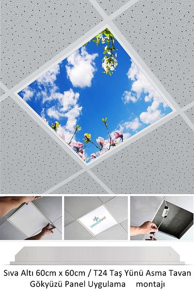 Gökyüzü Panel Hanging Ceiling LED - 60cmx60cm - Flush Mount - 54w - 6500k - LED Panel - LED Luminaire - 60x60 Stone Wool Hanging Ceiling LED