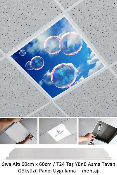 Gökyüzü Panel Hanging Ceiling LED - 60cmx60cm - Flush Mount - 54w - 6500k - LED Panel - LED Luminaire - 60x60 Stone Wool Hanging Ceiling LED