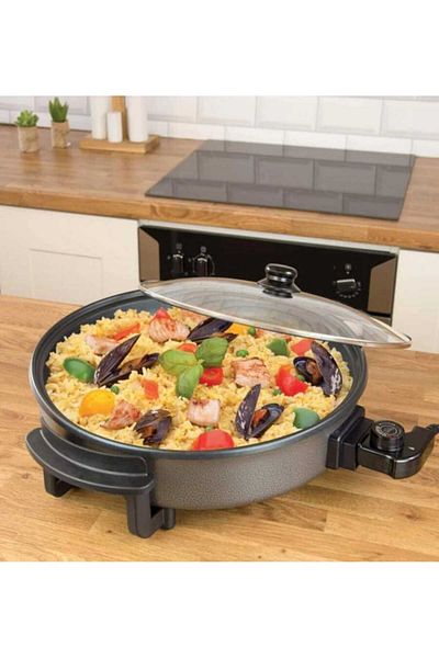 Generic Electric Pizza Pan – Non-stick Cooker, Temp Control, Glass Lid, Grill, Bake, Fry, Family Size