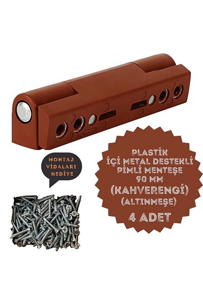 Process Pimapen Door Hinge Pls Metal Supported 90mm Brown (A.Oak) /4 Pieces) Screws Included