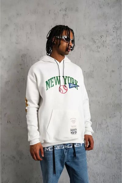 HobiDünyasıElif    Men's Printed Hooded Sweatshirt - White