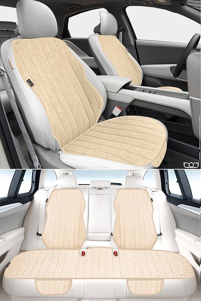 Bod Nysa Series Linen Car Seat Protector Cushion Front Rear Set Beige