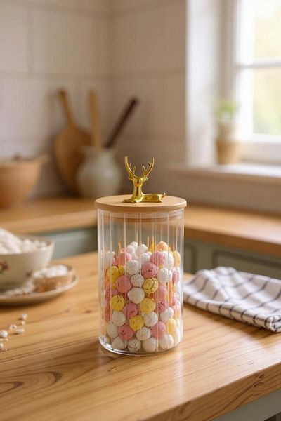Yenigeldi (9X20 cm) 1 Piece Deer Glass Storage Jar Deer Head Gold Color Airtight Y-441