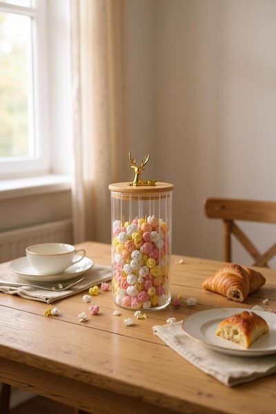 Yenigeldi (9X20 cm) 1 Piece Deer Glass Storage Jar Deer Head Gold Color Airtight Y-441