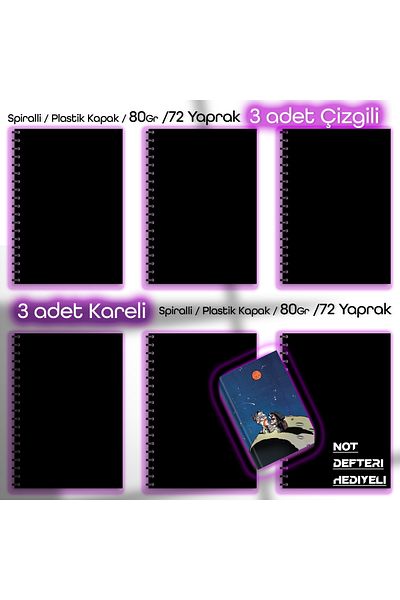 Fragman Yayınları A4 72 Sheets 3 Squares 3 Lines 6 Pieces School Notebook Notepad Gifted Plastic Cover Spiral 80Gr