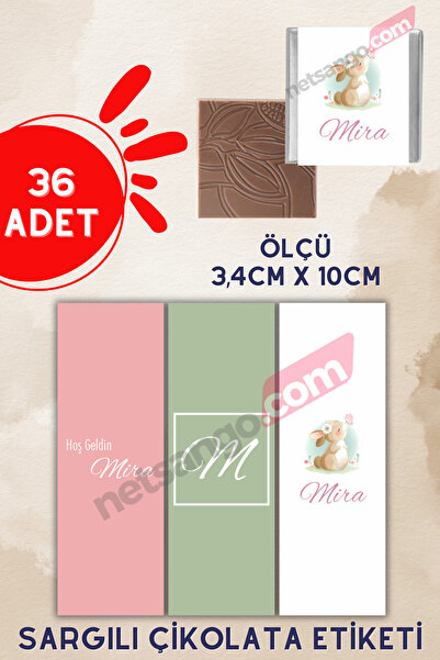 Netsan Etiket Özel İsimli 36 Adet Çikolata Etiketi Yapışkanlı 3,4 X 10cm Kuşe...