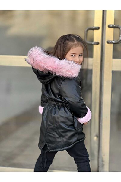 Generic Brand Girl's Plush Inside / Imported Fur Hood / Leather Outer Coat (One Size Larger Can Be Preferred)
