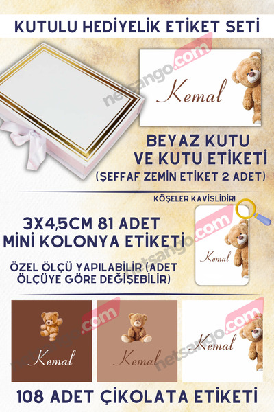 Netsan Etiket Kahverengi Ayıcık Bebek Hediyelik Etiket Seti - Kutu, Çikolata ...