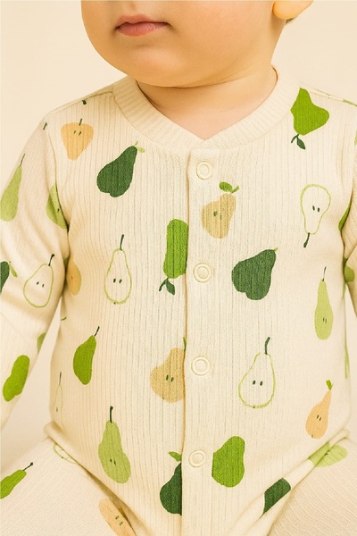 dinamik çocuk Pear Printed Corded Romper for Baby Boy - 100% Cotton, Stretchy, 1-3-6 Months
