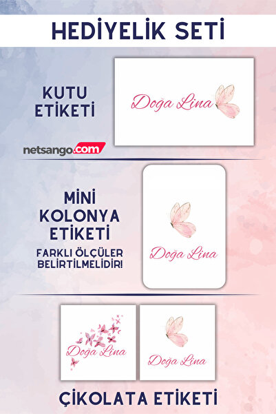 Netsan Etiket Kelebek Desenli Hediyelik Seti / Çikolata Etiketi - Kolonya Eti...