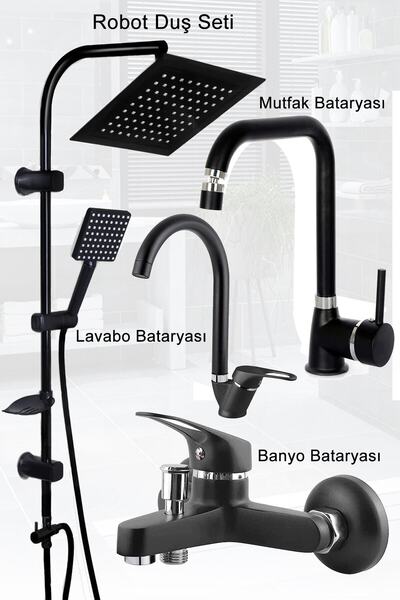 VSA Siyah Yağmurlama Robot Banyo Seti Mutfak Banyo Lavabo Bataryası Seti