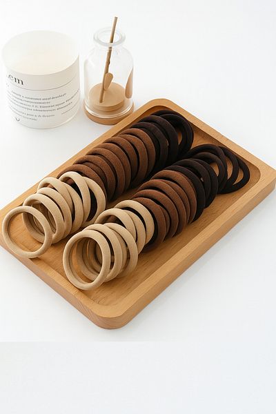 PREGIO Women 50 Pcs Hair 2 Times Dollar Coffee-Beige Color Hair Elastic Towel Barrette