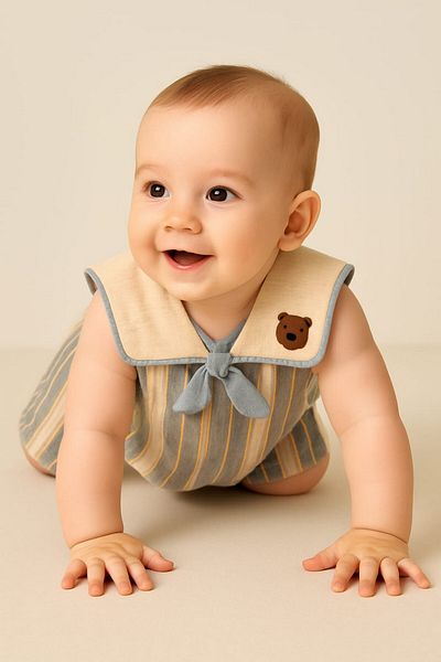dinamik çocuk Baby/Child Teddy Bear Cape Collar Raw Linen Fabric Jumpsuit Summer Sleeveless 0-3-6-9-12 Months