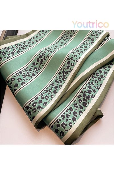 Youtrico Long silk scarves,Headbands,Colour blocks, leopard print elements,147cm