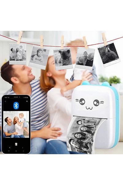 varioshop Imprimantă termică mini, cu 15 role de hârtie termică, Bluetooth, compatibilă cu iOS
