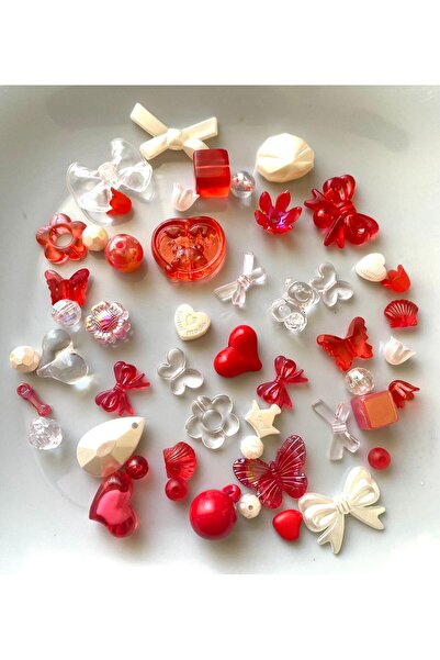 312 KONSEPT 50 τεμάχια 30 γραμμαρίων ακρυλικές χάντρες σε μικτά σχήματα κόκκινων αποχρώσεων