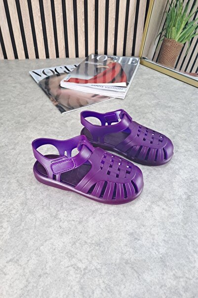 Nstil Sandale pentru copii cu talpă anti-alunecare în dungi cu aspect gel violet 309 - pantofi de mare multifuncțional