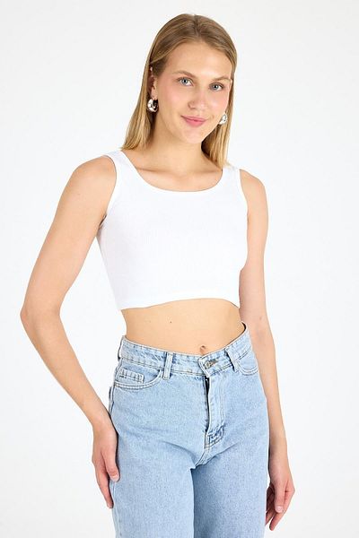 Arma Yıldız Women's Cotton Ribbed Halter Neckline Thick Strap Crop Bustier White