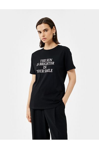 Koton Tricou imprimat din bumbac, cu mânecă scurtă, cu decolteu rotund