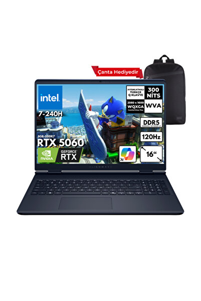 Dell Alienware 16 7-240H 16GB 2TBSSD RTX5060 (8GB) 16" 2K Win11 Home + Sırt Ç...