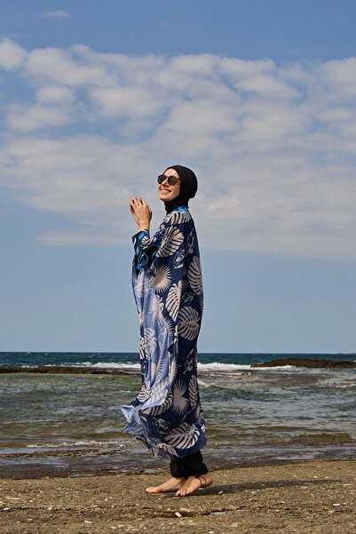 Starinci Mayo Women's Navy Blue Leaf Patterned Pareo New Season