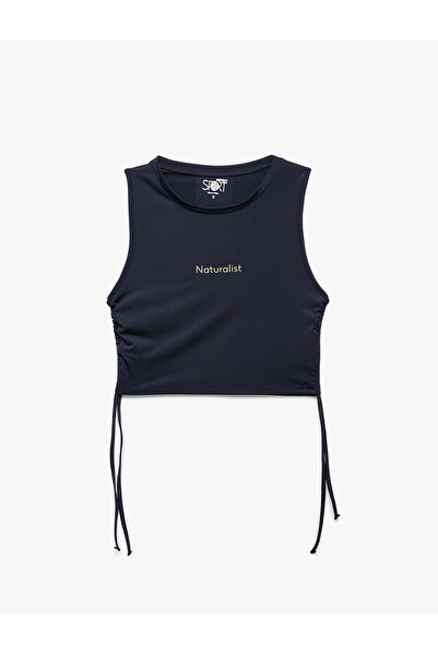 Koton Sleeveless Crew Neck Slim Fit Gathered Printed Crop Sports Singlet