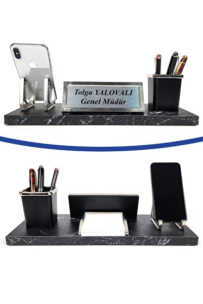 prozenis Kansas Mermer Desenli Ofis Masa Üstü Kalemlik İsimlik Notluk Seti Ma...