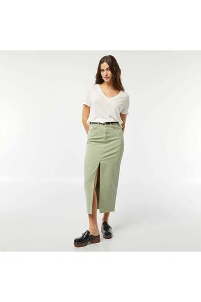 KIABI Basic linen-blend V-neck T-shirt WHITE