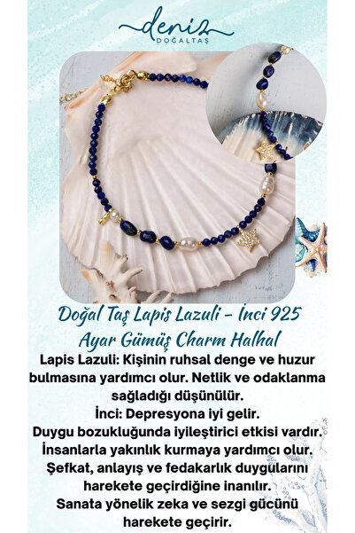 Deniz Doğal Taş Sertifikalı Doğal Taş Lapis Lazuli - İnci 925 Ayar Gümüş Char...