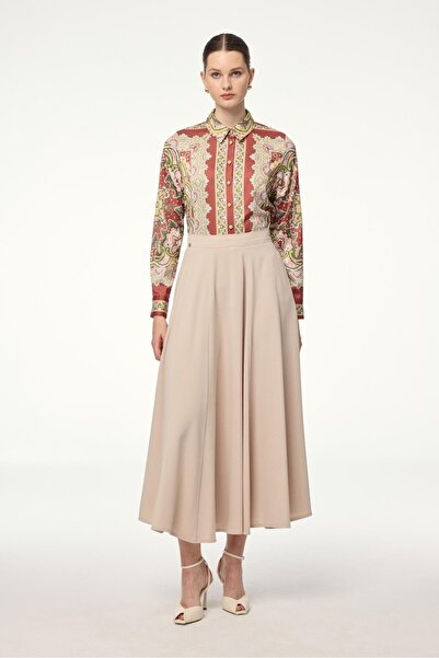 Zühre A-Line Beige Skirt Etk-0144