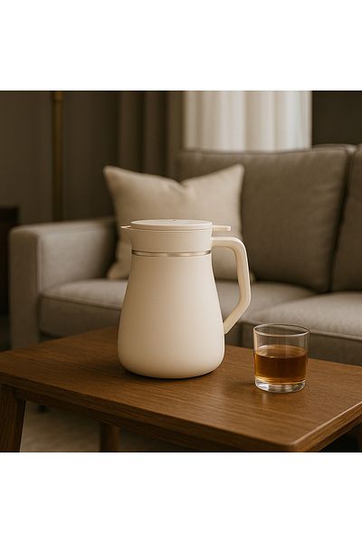 ALSAIF Coffee And Tea Vaccum Flask Steel In White / Leak-proof And Keeps Drinks Hot 1 Liter