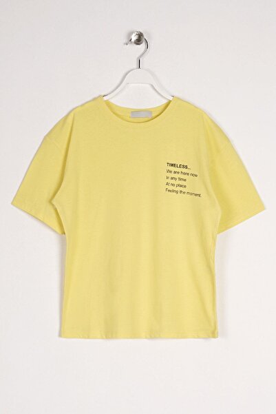 zepkids Crew Neck Short Sleeve Timeless Printed Light Yellow Color Boy's Tshirt