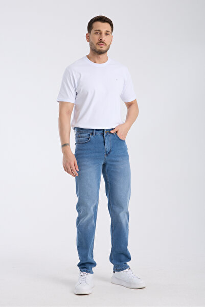 OneZero Pantaloni pentru bărbați, albastru mediu, cu fermoar, cu croiala normală