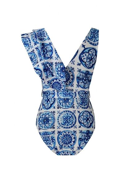 Nur Karaata Lilac Bleu Blanc Swimsuit