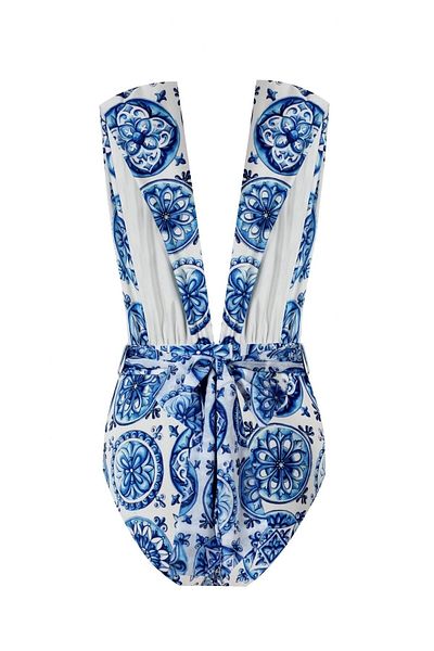 Nur Karaata Palma Bleu Blanc Swimsuit