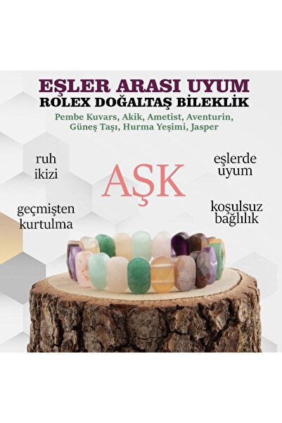 OSMANLI DEĞERLİ TAŞ Sertifikalı Eşler Arası Uyum Roleks Doğaltaş Bileklik 15 Mm, B885