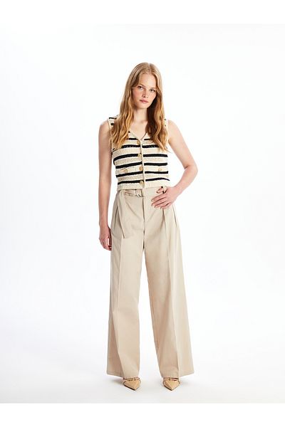 LC Waikiki Comfortable Fit Women's Trousers with Waist Belt