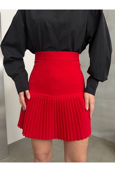 NEW JOURNAL Fusta mini plisată din țesătură roșie pentru femei Nwj-etk- 258013