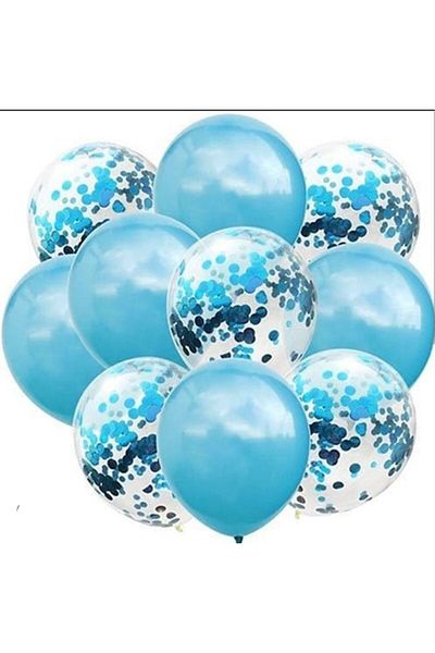 Deniz Party Store Transparent metallic blue Balloon Set with Blue Confetti 10 Pieces