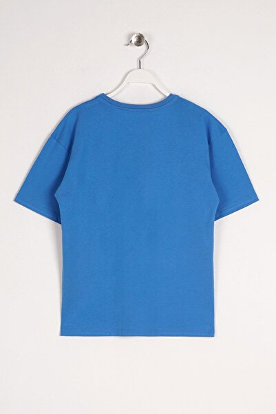zepkids Tricou pentru băiat cu mânecă scurtă cu decolteu rotund imprimat de culoare albastră