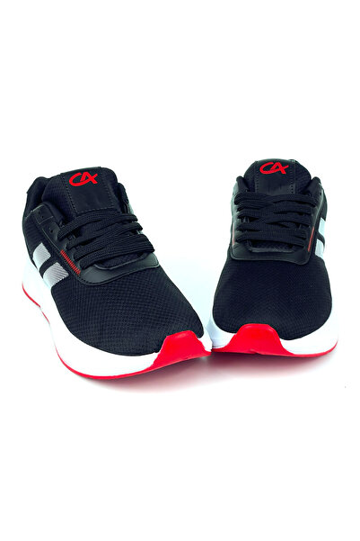 KAJILA Men's Black Red Lace-Up Breathable Flexible Lightweight Casual Sneaker Sports Shoes