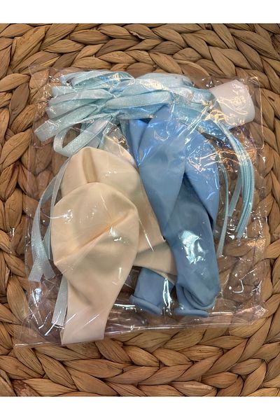 Deniz Party Store 3 Macarons Blue 3 White Balloon with Bow Ribbon