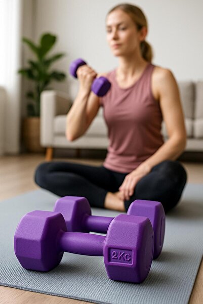 Leyaton Mor Leyayon 2 Kg X 2 Adet Dambıl Vinyl Kaplı Dumbell Ağırlık - Mor Dambıl Seti Plastik 2 x 2 Kg