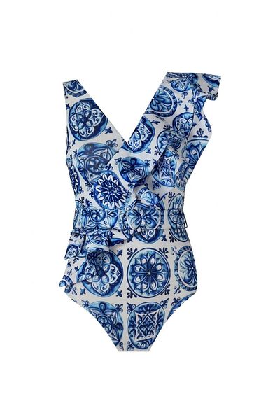 Nur Karaata Lilac Bleu Blanc Swimsuit