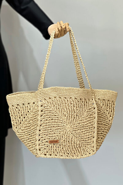 Remsa Mayo Hand Knitted Straw Bag Beach Bag 026 Beige01