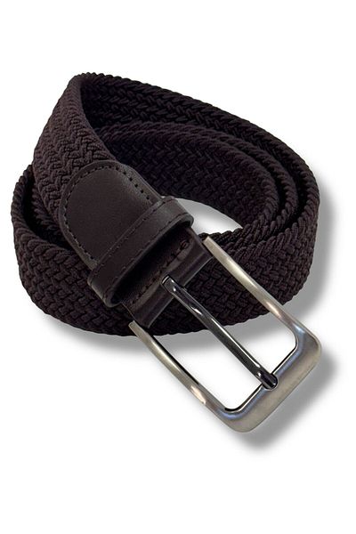 Gesa Men's Elastic Braided Flexible Brown Belt 3.5 cm