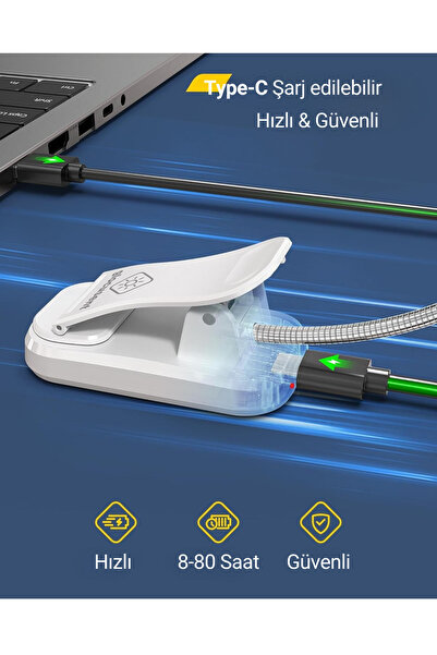 Glocusent Şarjlı LED Masa, Kitap Lambası Çalışma, Okuma, Tamirci Ergonomik Esnek Şarjlı Type C Beyaz