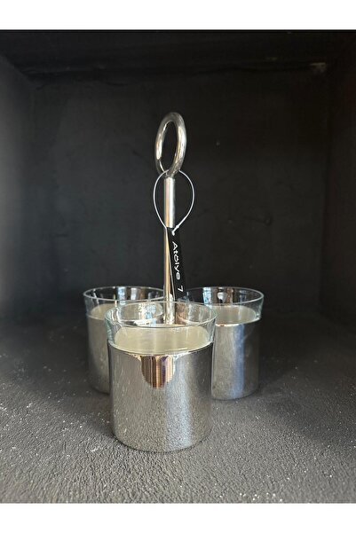 Atölye 7 home decoration Gümüş içi camlı üçlü sunumluk