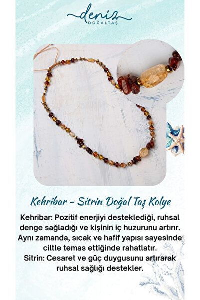 Deniz Doğal Taş Sertifikalı Naturel Kehribar - Sitrin Yetişkin Tasarım Kolye